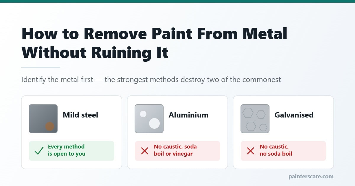 How to remove paint from metal without ruining it: mild steel takes every method, while aluminium and galvanised steel must not meet caustic strippers, a boiling soda bath or vinegar